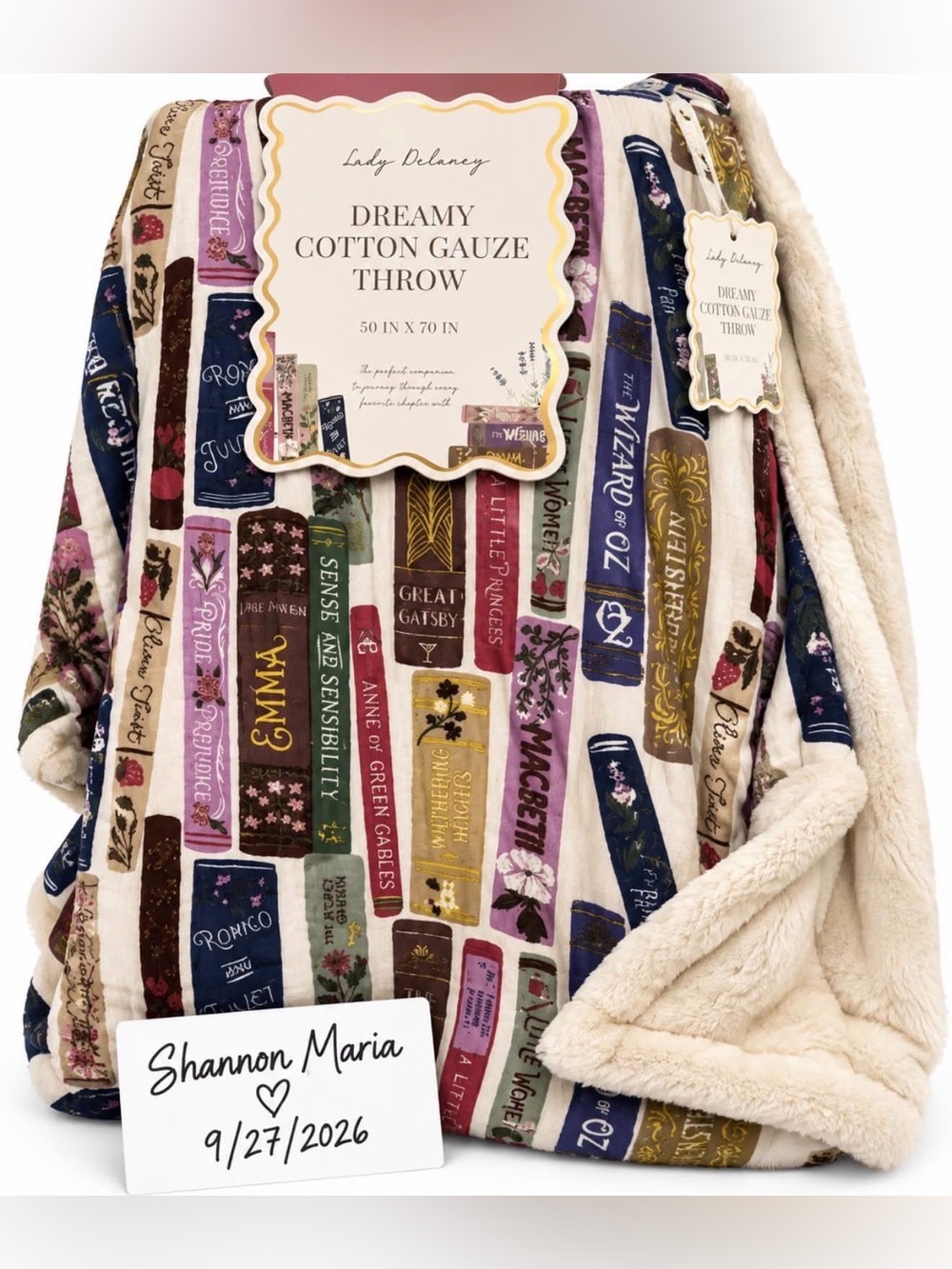HARD TO FIND! Lady Delaney Book Lover Literary Classics Throw Blanket